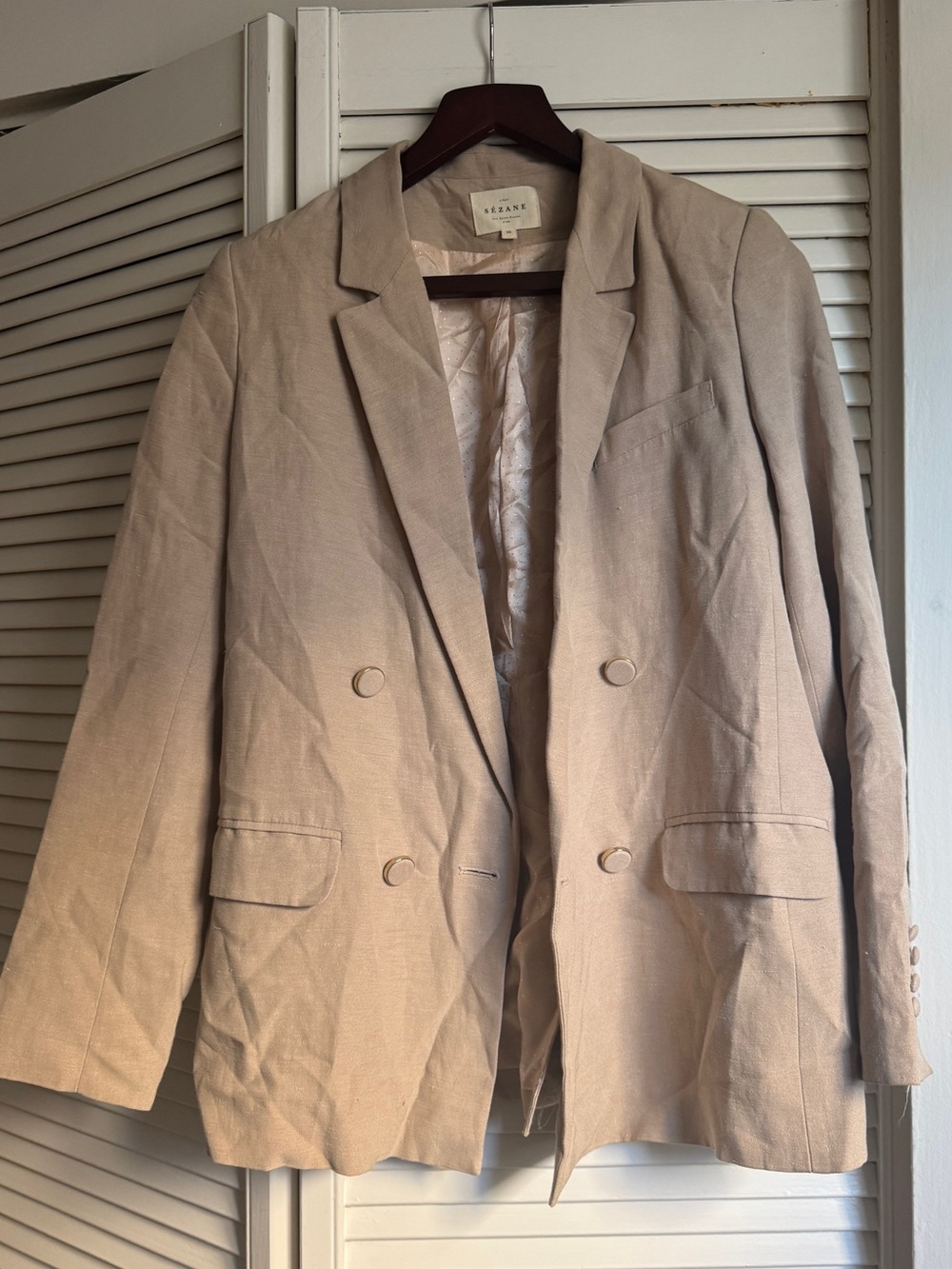 Sezane Beige Double-Breasted Blazer size 36